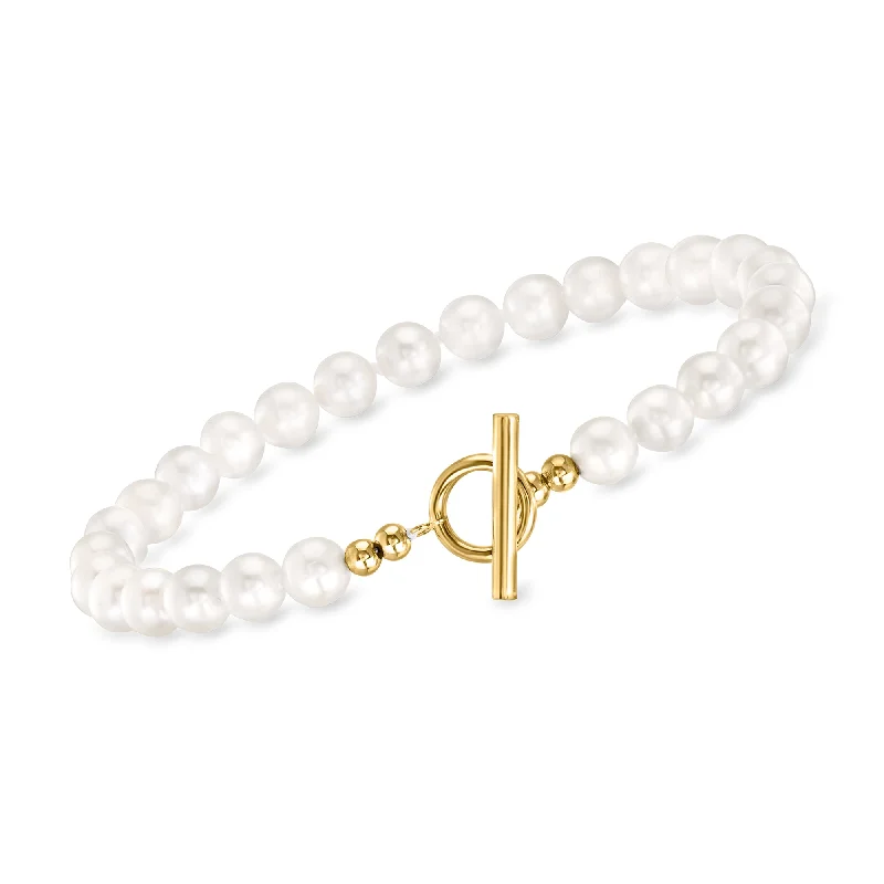 Overhand knot bangles-Ross-Simons 5.5-6mm Cultured Pearl Toggle Bracelet in 14kt Yellow Gold