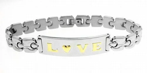 Twist charm bangles-Stainless Steel Link and 18K Gold Love Heart Link Bracelet