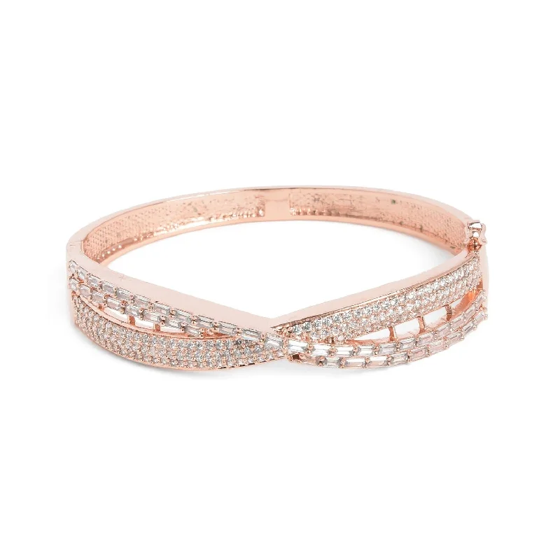 Multi-chain bracelets-Women Rose Gold  White Brass American Diamond Rose Gold-plated Bangle-style Bracelet