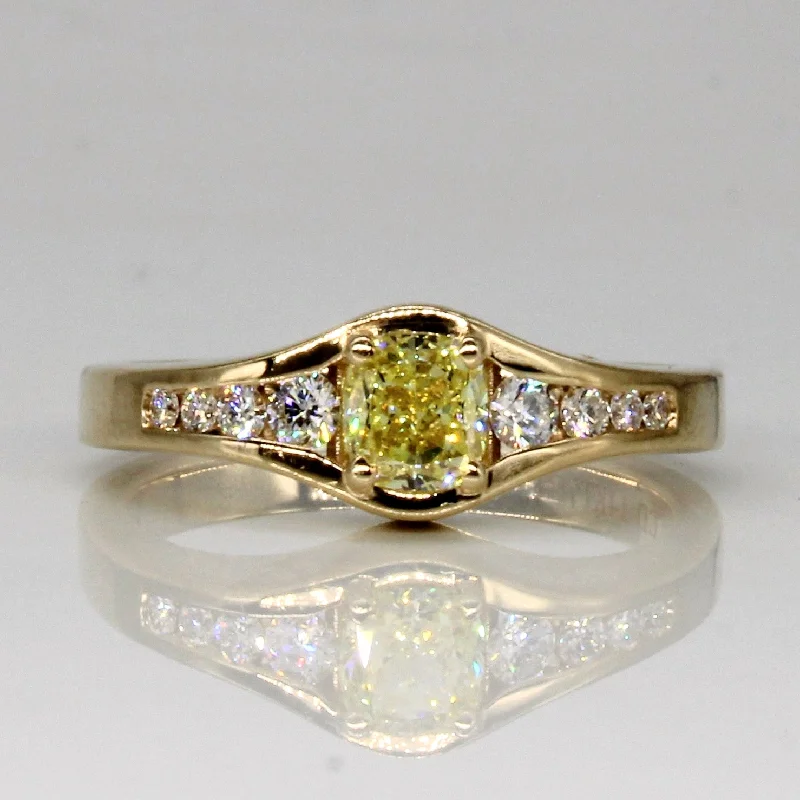 Fine texture rings-GIA certified Fancy Yellow Diamond Engagement Ring | 0.73ctw | SZ 6.5 |