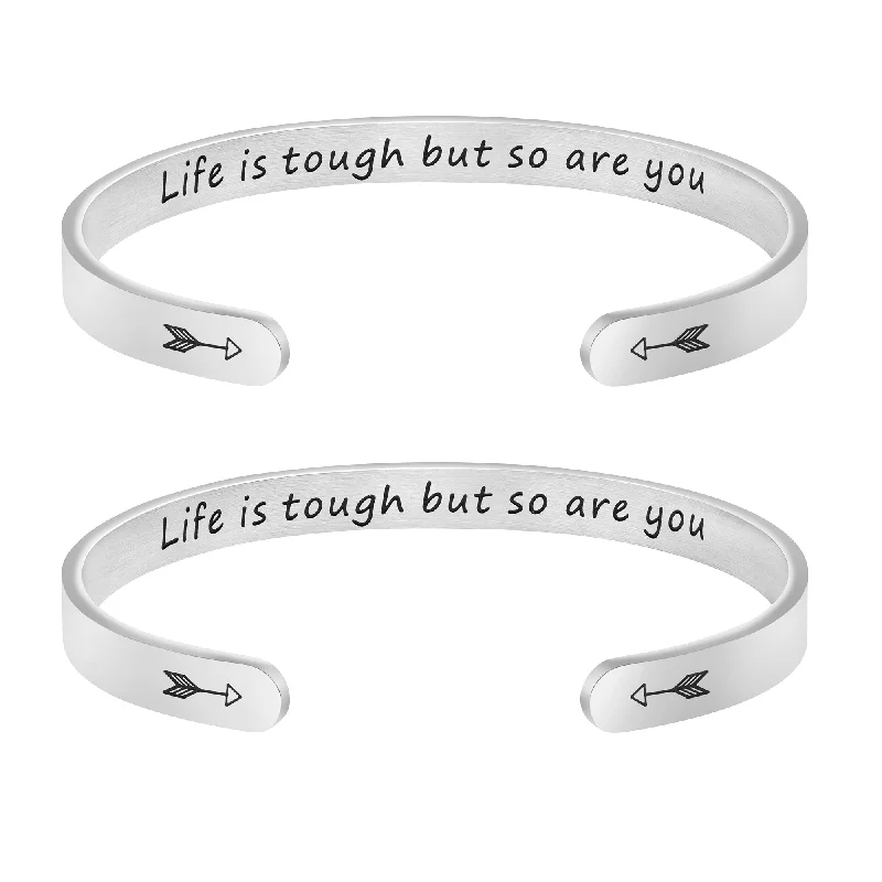 Stream shape bangles-Life Is Tough But So Are You Set of 2 Bracelets