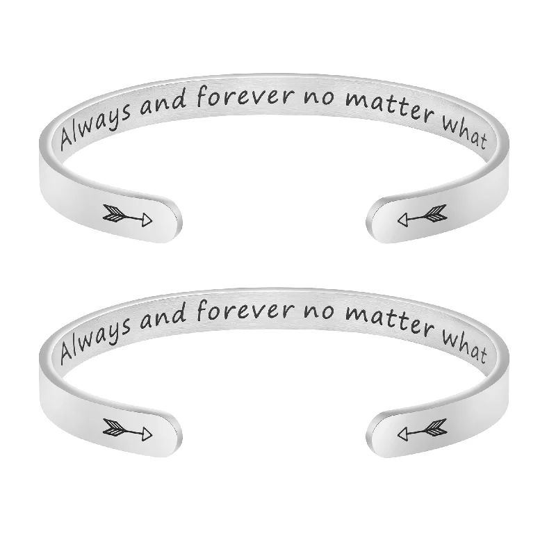 Smooth modern bracelets-Always And Forever No Matter What Set of 2 Bracelets