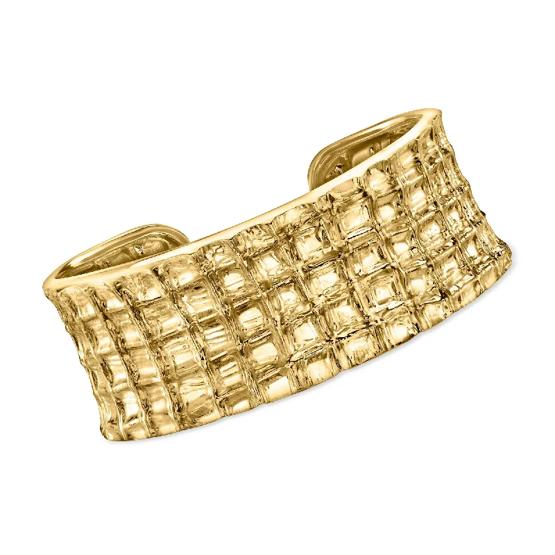 Hex shape bracelets-Ross-Simons Italian 18kt Gold Over Sterling Grid-Pattern Cuff Bracelet