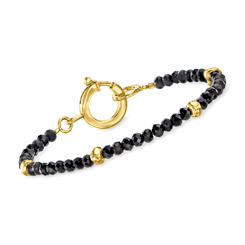 Twilight gothic bracelets-Ross-Simons 4mm Onyx Bead Bracelet With 18kt Gold Over Sterling