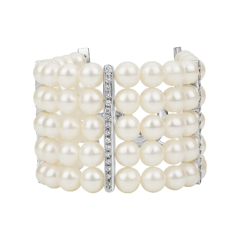 Stretchy bangle bracelets-Toggle Bracelet - Fresh Water Pearl And Diamond In Silver