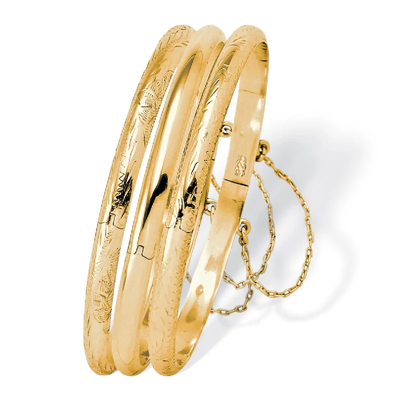 Faith charm bangles-18k Gold-plated Silver 3-Piece Set of Etched and Polished Bangle Bracelets