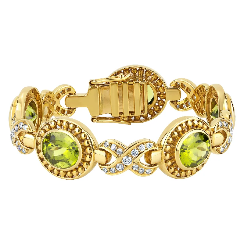 Beaded cluster bracelets-Bracelet- Peridot And Diamond (1451A)