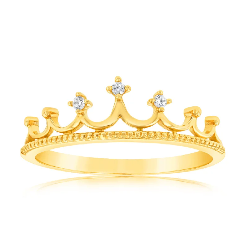 Fine rose rings-9ct Yellow Gold Cubic Zirconia Crown Ring