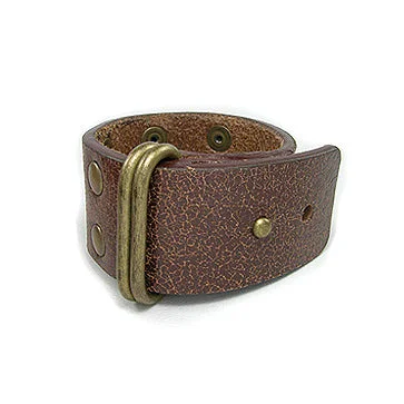 Lustrous druzy bangles-Brass and Brown Genuine Leather Cuff Bracelet Wristband