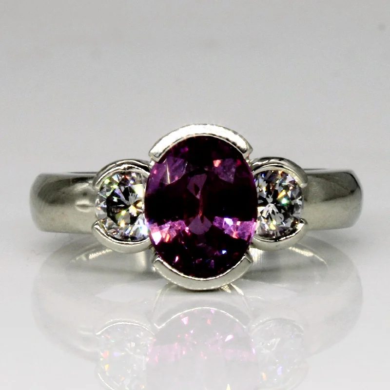 Thin frame rings-Purplish Pink Sapphire & Diamond Engagement Ring | 1.73ct, 0.56ctw | SZ 4.5 |