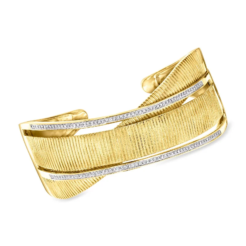 Faith charm bangles-Ross-Simons Diamond Crisscross Cuff Bracelet in 18kt Gold Over Sterling