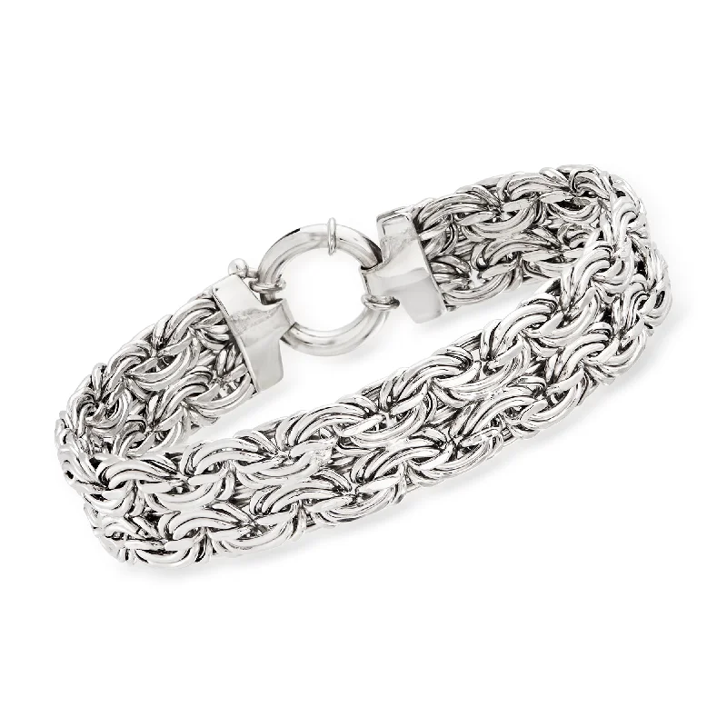 Stone-woven bangles-Ross-Simons Sterling Silver Wide Byzantine Bracelet