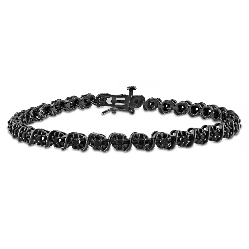 Aquamarine bead bracelets-Mimi & Max 1ct TW Black Diamond Tennis Bracelet in Sterling Silver with Black Rhodium