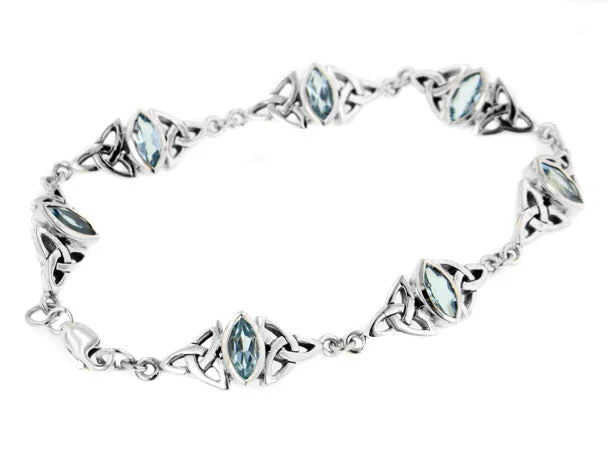 Stone-woven bangles-Sterling Silver Blue Topaz Celtic Trinity Knot Bracelet