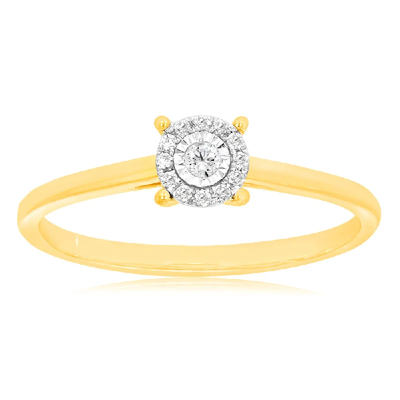 Fine stack rings-9ct Yellow Gold Ring with 13 Brilliant Diamonds