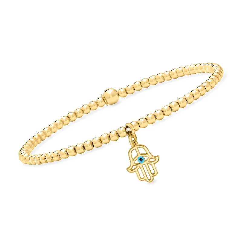 Twist charm bangles-RS Pure by Ross-Simons Italian 3mm 18kt Gold Vermeil Hamsa Bead Stretch Bracelet