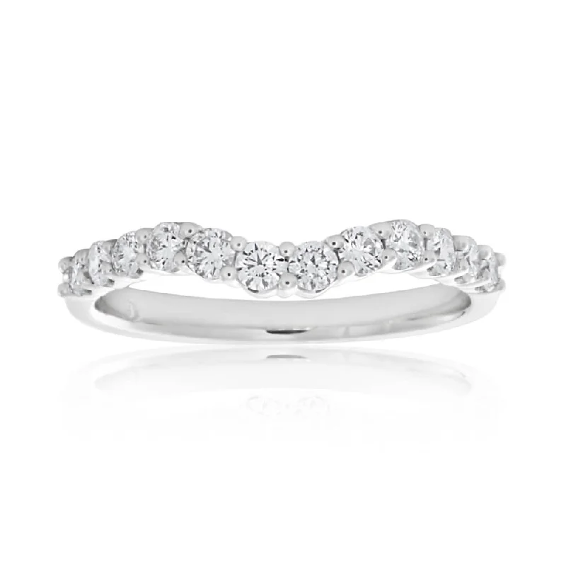 Heliodor cut rings-Flawless Cut 18ct White Gold Diamond Curve Ring (TW=50pt)