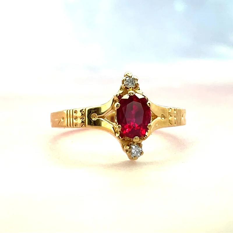 Simple dot rings-Estate 14K Yellow Gold 1/2ct Oval Ruby Victorian-Style Ring with Diamond Accents