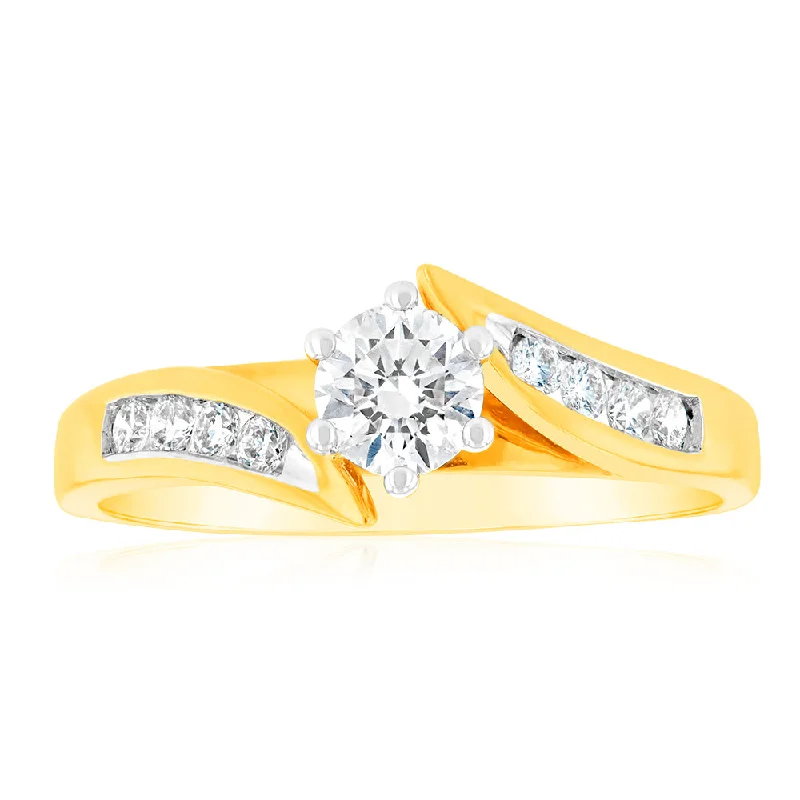 Aged vow rings-18ct Yellow Gold Ring With 1/2 Carat 8 Brilliant Cut Diamonds