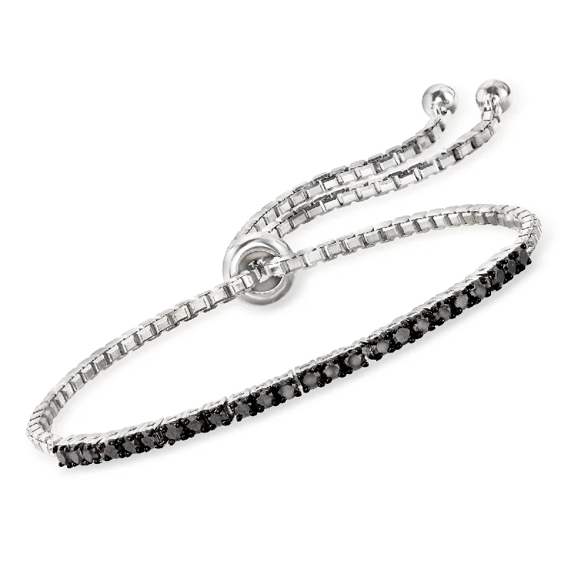 Soft enamel bracelets-Ross-Simons Black Diamond Bolo Bracelet in Sterling Silver