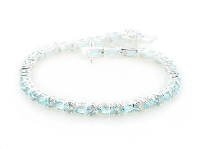 Polished gloss bracelets-10.5cttw Natural Sky Blue Topaz Tennis Bracelet Sterling Silver 7.5"