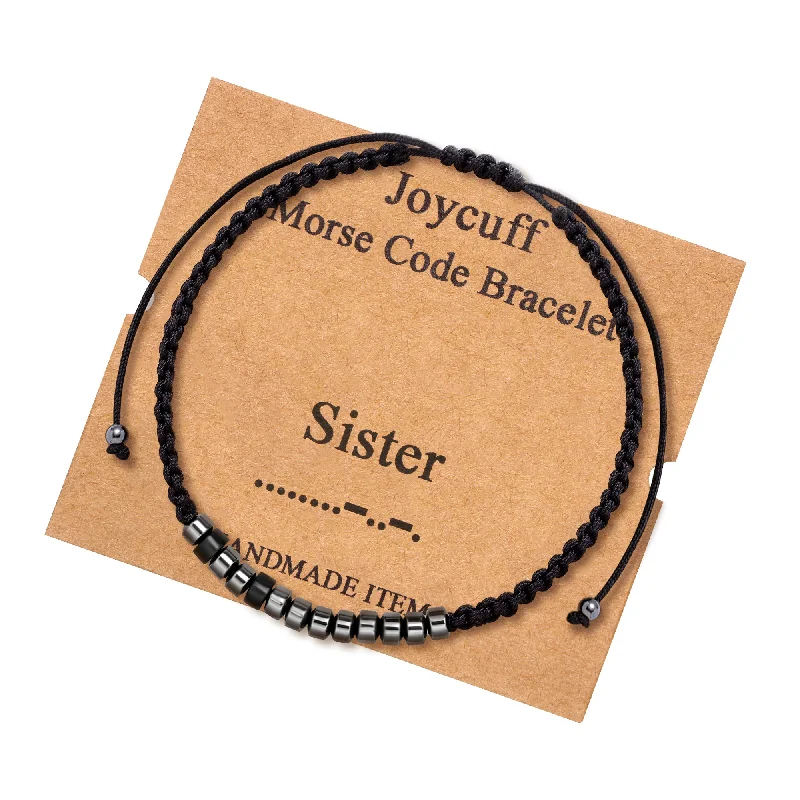 Strand weave bracelets-Sister Morse Code Bracelet for Women Inspirational Gift for Her