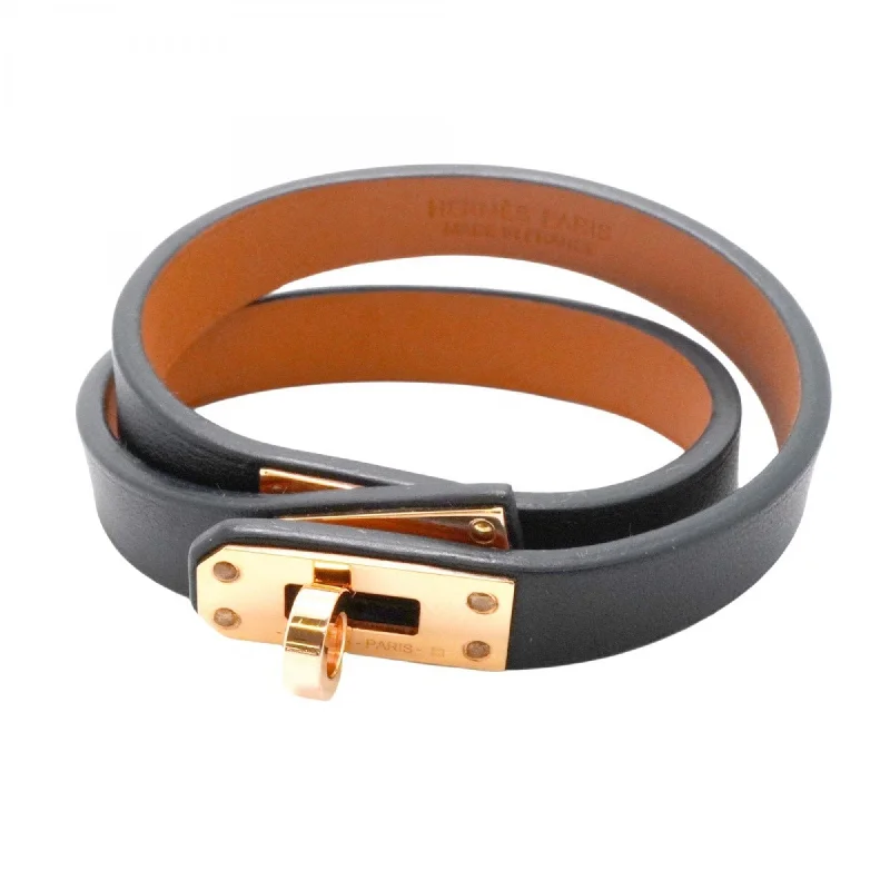 Soft enamel bracelets-Hermes pink gold gold Plating Leather Charm Bracelet (Pre-Owned)