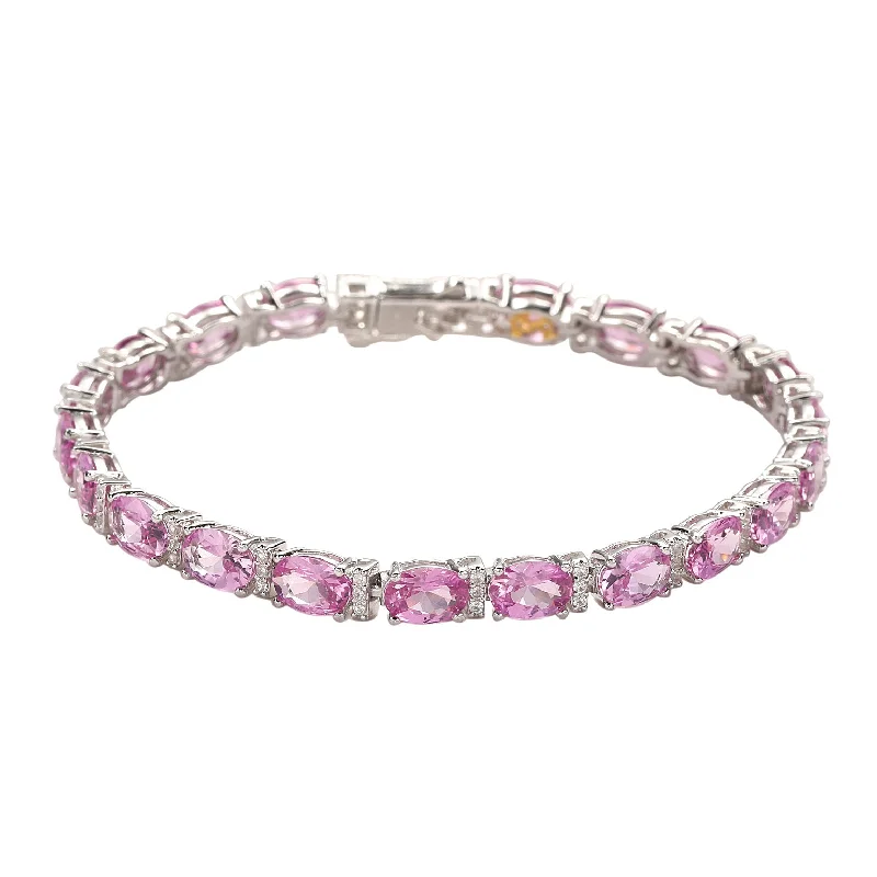 Braided tribal bangles-Suzy Levian Sterling Silver Oval-Cut Pink Sapphire & Diamond Accent Tennis Bracelet