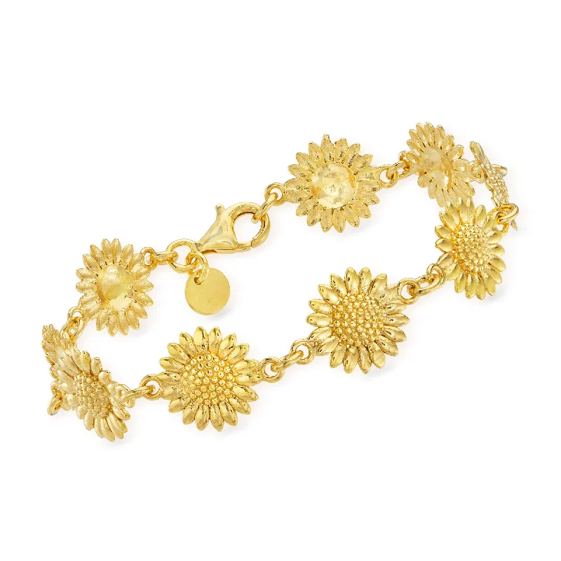 Smooth form bracelets-Ross-Simons Italian 18kt Gold Over Sterling Sunflower Bracelet