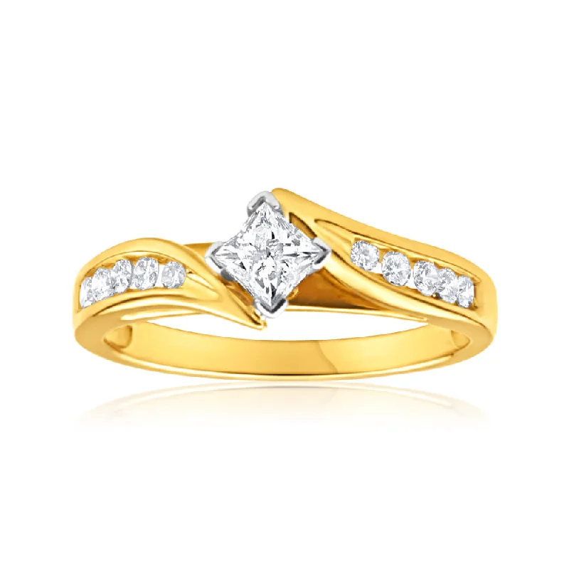 Braided strand rings-9ct Yellow Gold & White Gold Ring With 1/2 Carat Of Diamonds