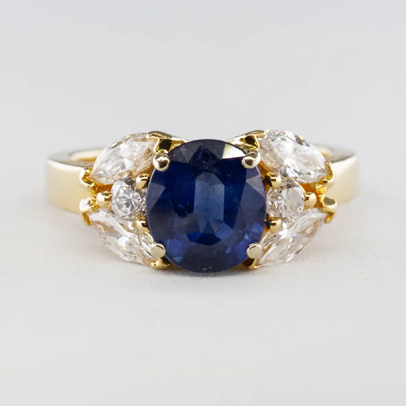 Smooth modern rings-Oval Sapphire and Diamond Ring | 2.02ct 1.00 ctw | SZ 5.25