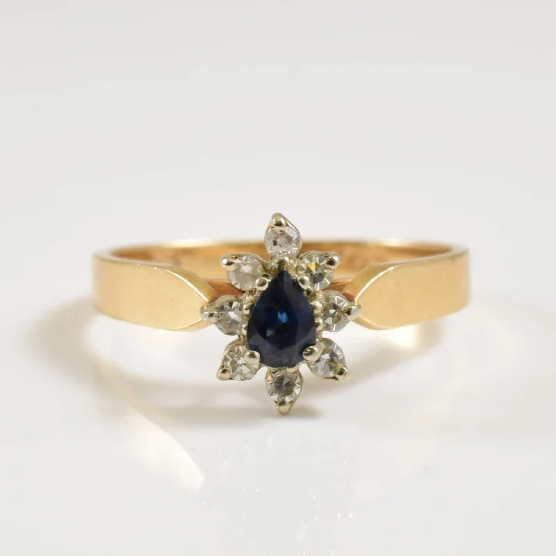 Tapered shank rings-Sapphire & Diamond Halo Ring | 0.20ct, 0.12ctw | SZ 6 |