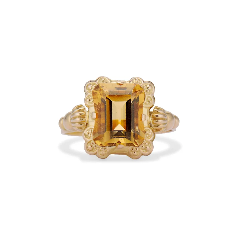 Oval design rings-Midcentury Emerald Cut Citrine Picture Frame Ring