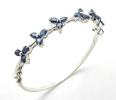 Oval link bracelets-5.6cttw Genuine Blue Sapphire Sterling Silver Bracelet