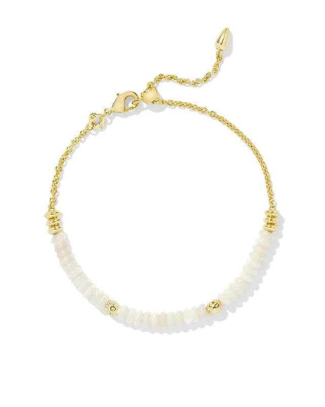 Thick stone bangles-Deliah Delicate Chain Bracelet In Mother Of Pearl,gold