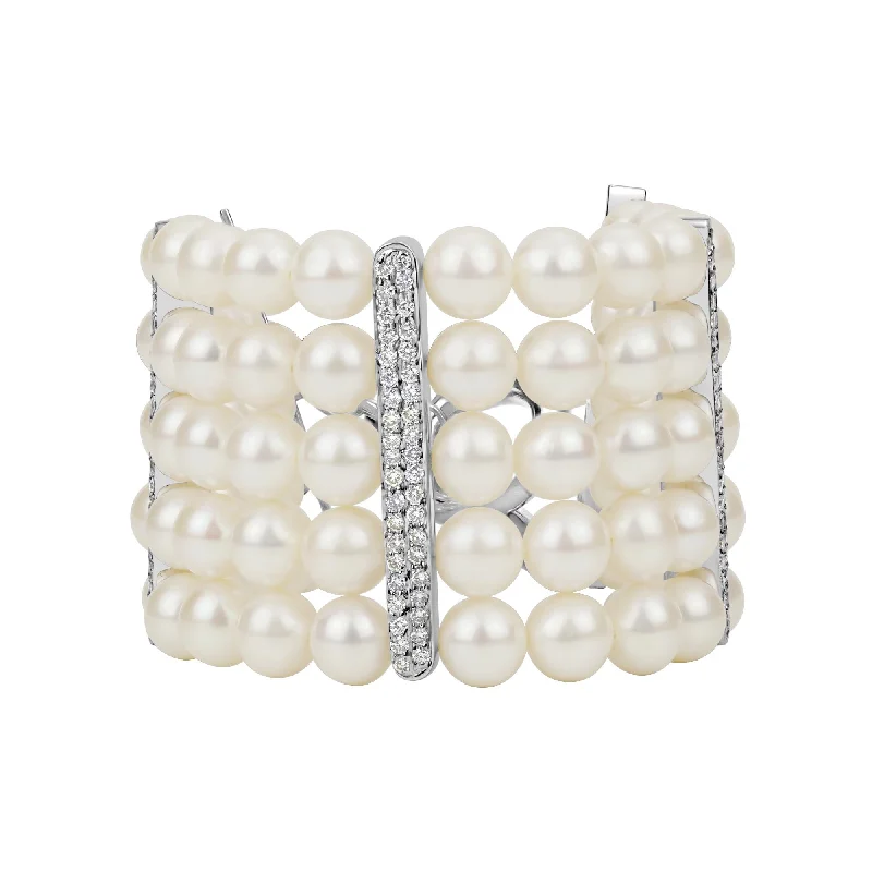 Hand-forged bangles-Toggle Bracelet - Fresh Water Pearl And Diamond (301CS)