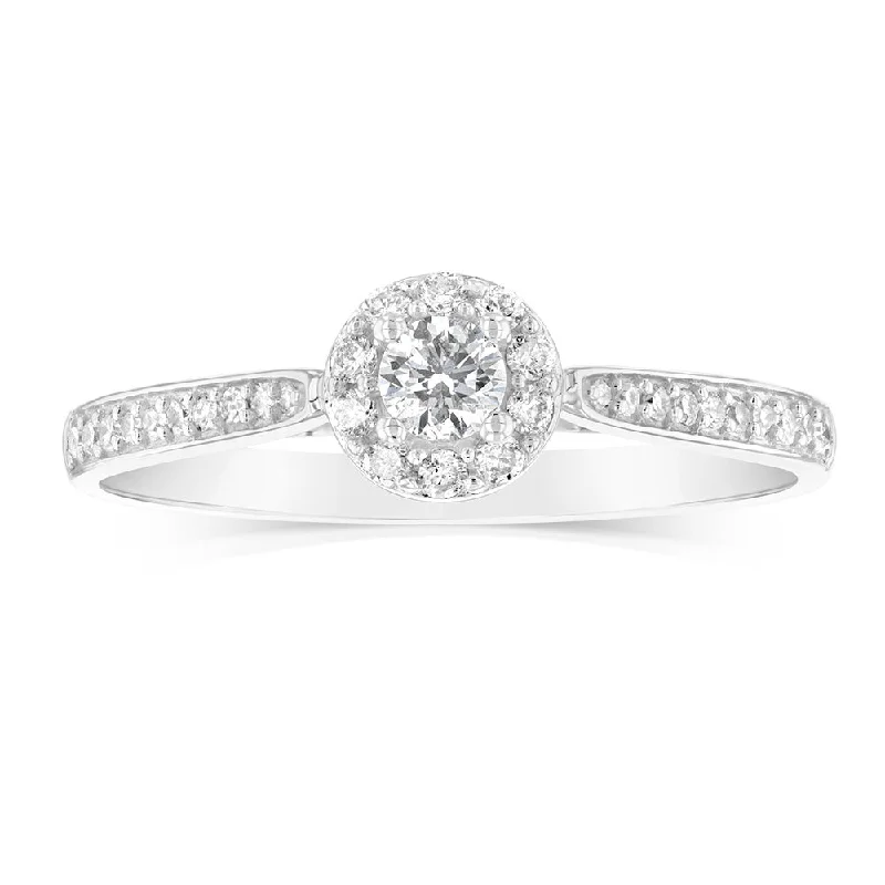 Bright diamond rings-9ct White Gold 1/4 Carat Diamond Halo Solitaire Ring