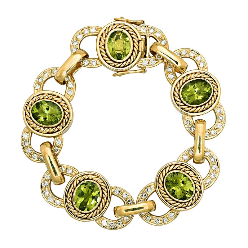 Hex shape bracelets-Bracelet- Peridot And Diamond (1153B)