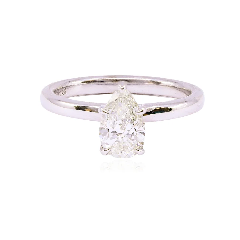 Heliodor cut rings-14K WHITE GOLD 1.01CT PEAR SHAPE DIAMOND ENGAGEMENT RING