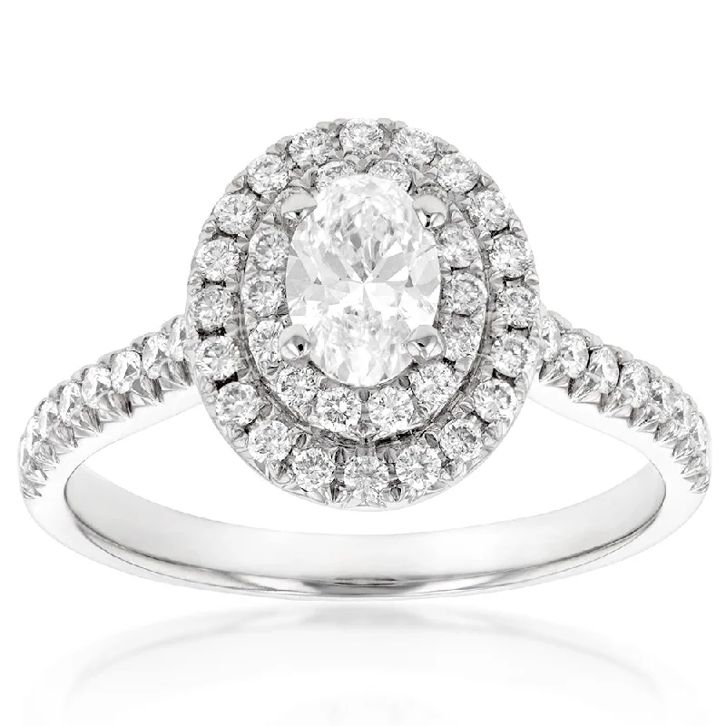 Fine accent rings-18ct White Gold 1 Carat Diamond Solitaire Ring with 0.45 Carat Oval Centre