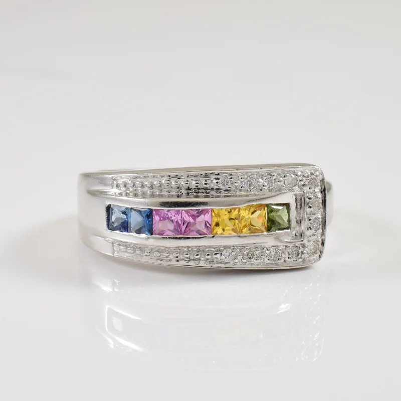 Rich cocktail rings-Multi Colour Sapphire & Diamond Ring | 0.35ctw, 0.06ctw | SZ 6.5 |