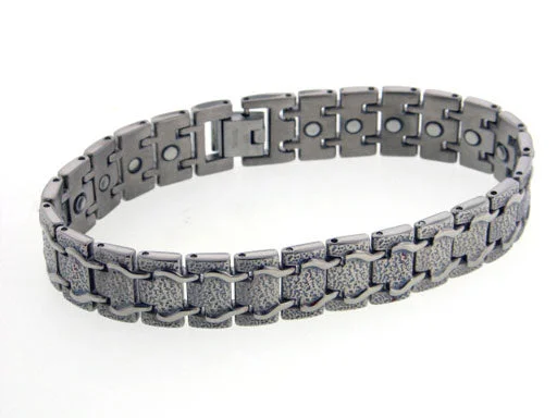 Chiseled metal bangles-Mens Train Track Magnetic Therapy Titanium Metal Jewelry Link Bracelet, 8"