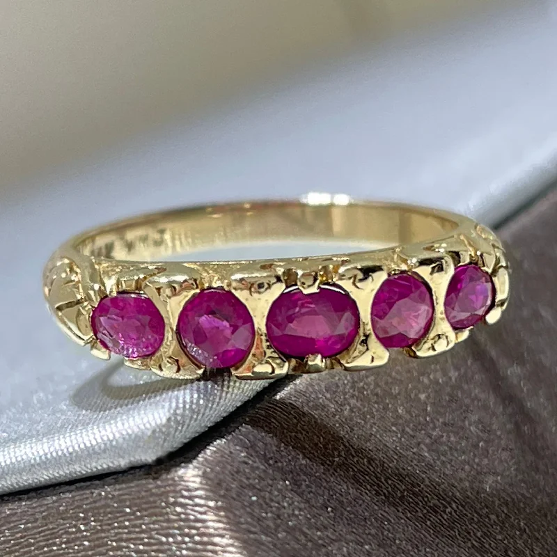 Hex stone rings-Estate Vintage-Inspired 14K Yellow Gold Ruby Ring