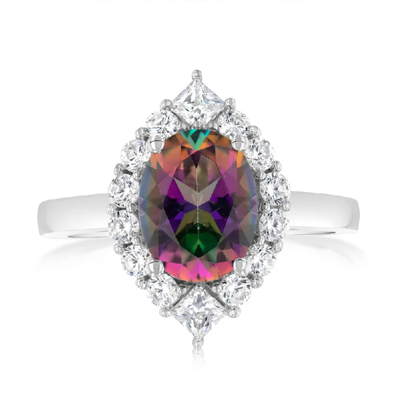 Fine filigree rings-Sterling Silver Mystic Topaz & 14Cubic Zirconia Ring