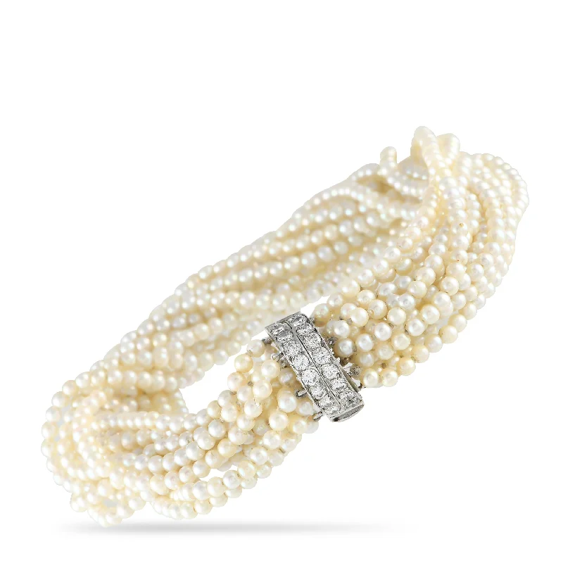 Snap clasp bracelets-LB Exclusive Platinum 2.0ct Diamond and Pearl Torsade Bracelet MF09-011625