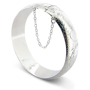 Mixed alloy bracelets-5mm (3/16") or 9mm (3/8") Etched Hinged Sterling Silver Latching Bangle Bracelet