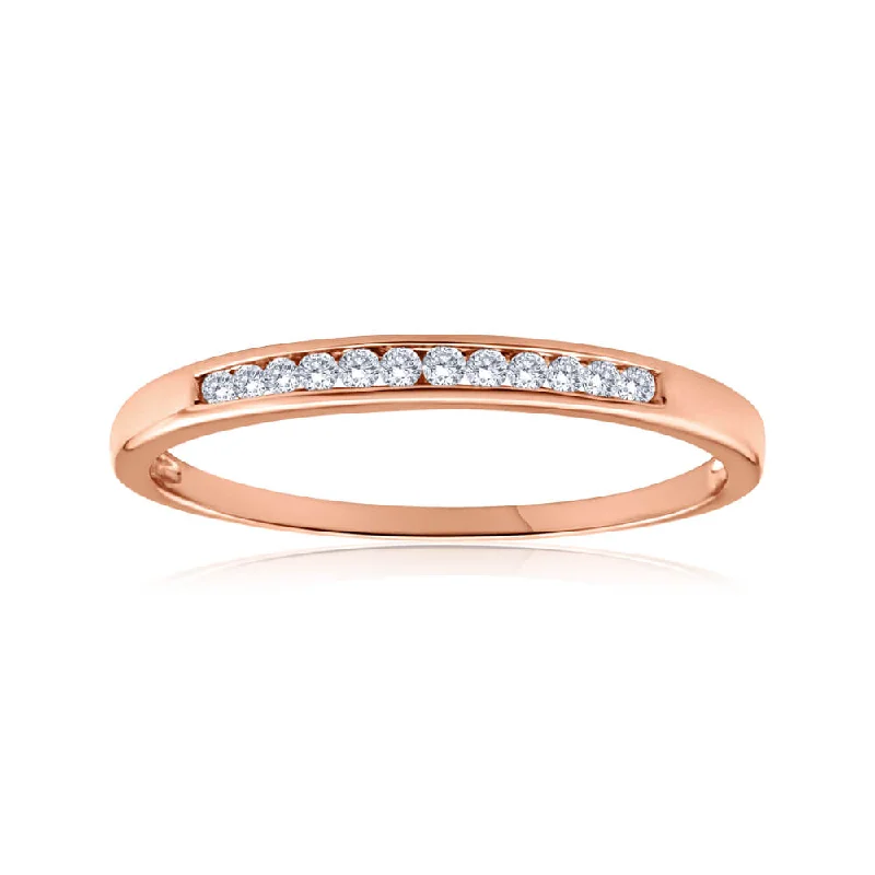 Tri-alloy rings-9ct Rose Gold Ring With 0.1 Carats Of Channel Set Diamonds