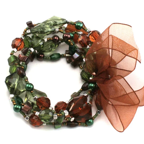 Fine cuff bracelets-Green and Orange Lucite Crystal Stretch Bracelet Set