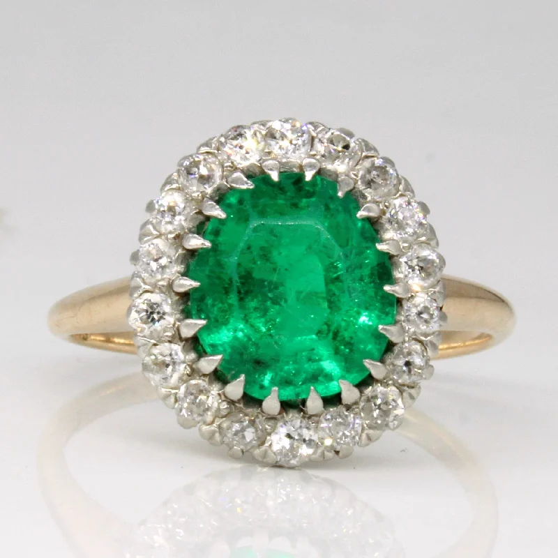 Graceful art rings-Victorian Emerald & Diamond Cocktail Ring | 3.00ct, 0.45ctw | SZ 8.5 |