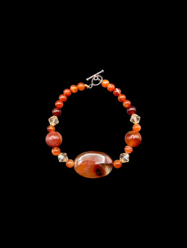 Seafoam theme bracelets-Vintage Carnelian Agate Oval 925 Bracelet